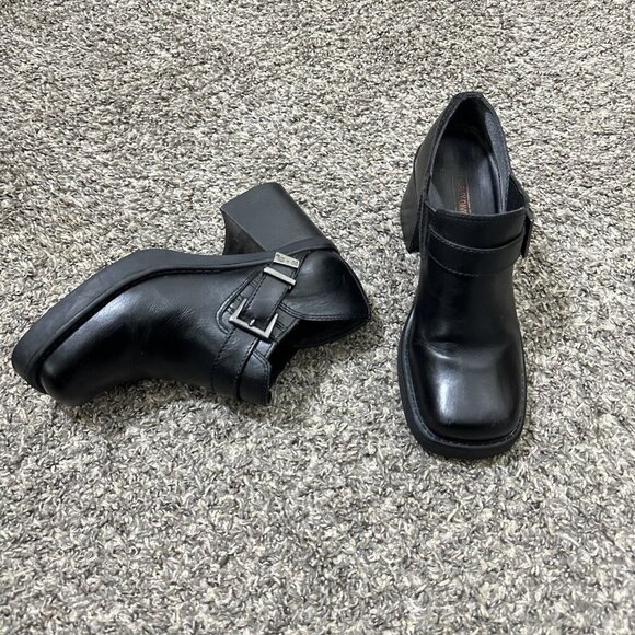 Harley Davidson Black Leather Boots Chunky Block Heel Square Toe Size 6 Y2K 90s - Picture 11 of 11